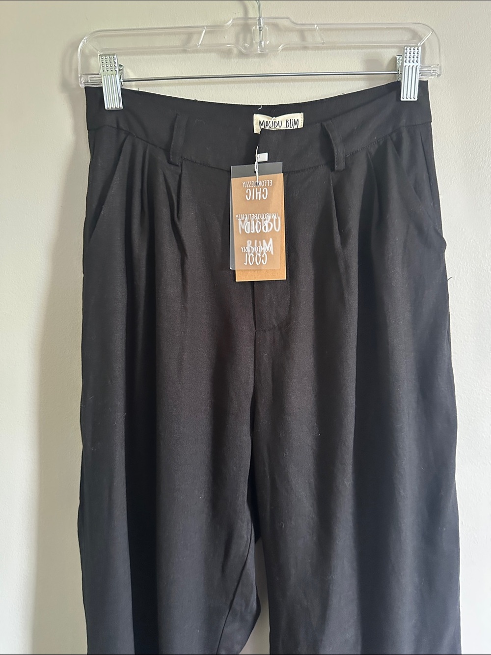 Black linen like Wide-Leg Dress Pants - Picture 3 of 5